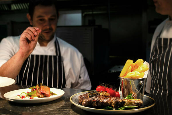 A beautifully plated dish in the kitchen